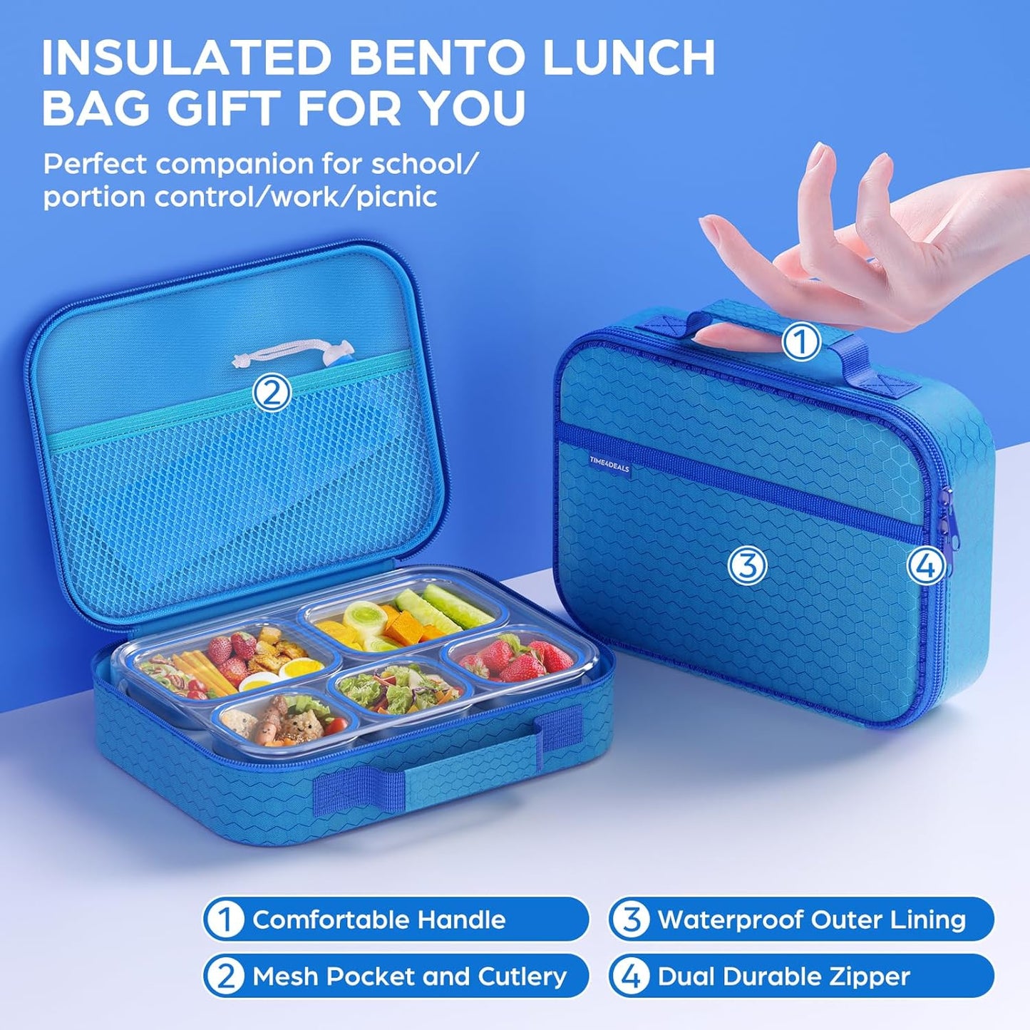 TIME4DEALS 5-Compartment Bento Box Kids Adult Lunch Box Leakproof Stainless Steel