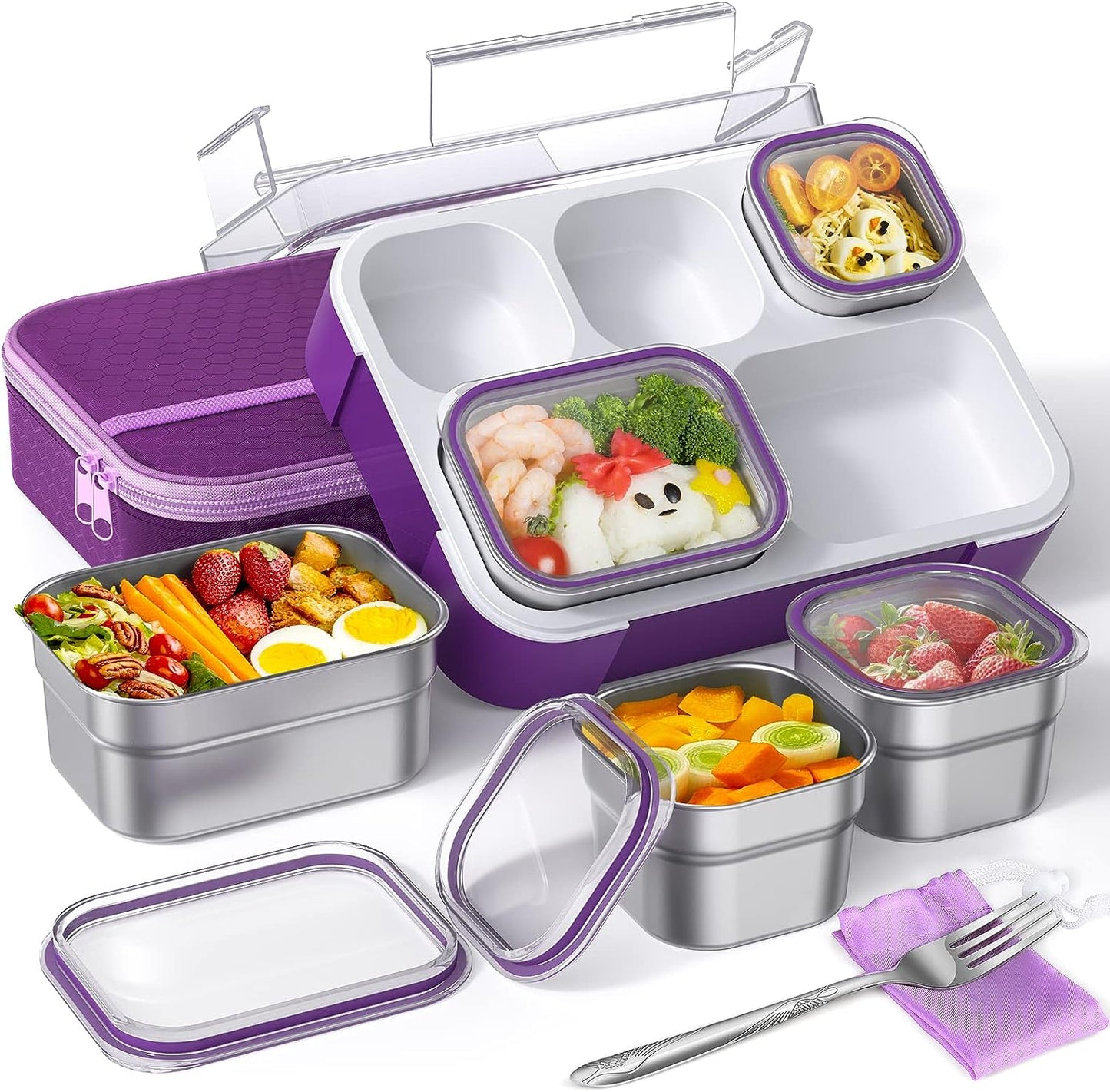 TIME4DEALS 5-Compartment Bento Box Kids Adult Lunch Box Leakproof Stainless Steel