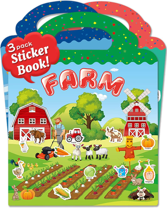 Benresive Reusable Sticker Book for Kids 2-4,3 Sets Fun Travel Stickers for Kid,