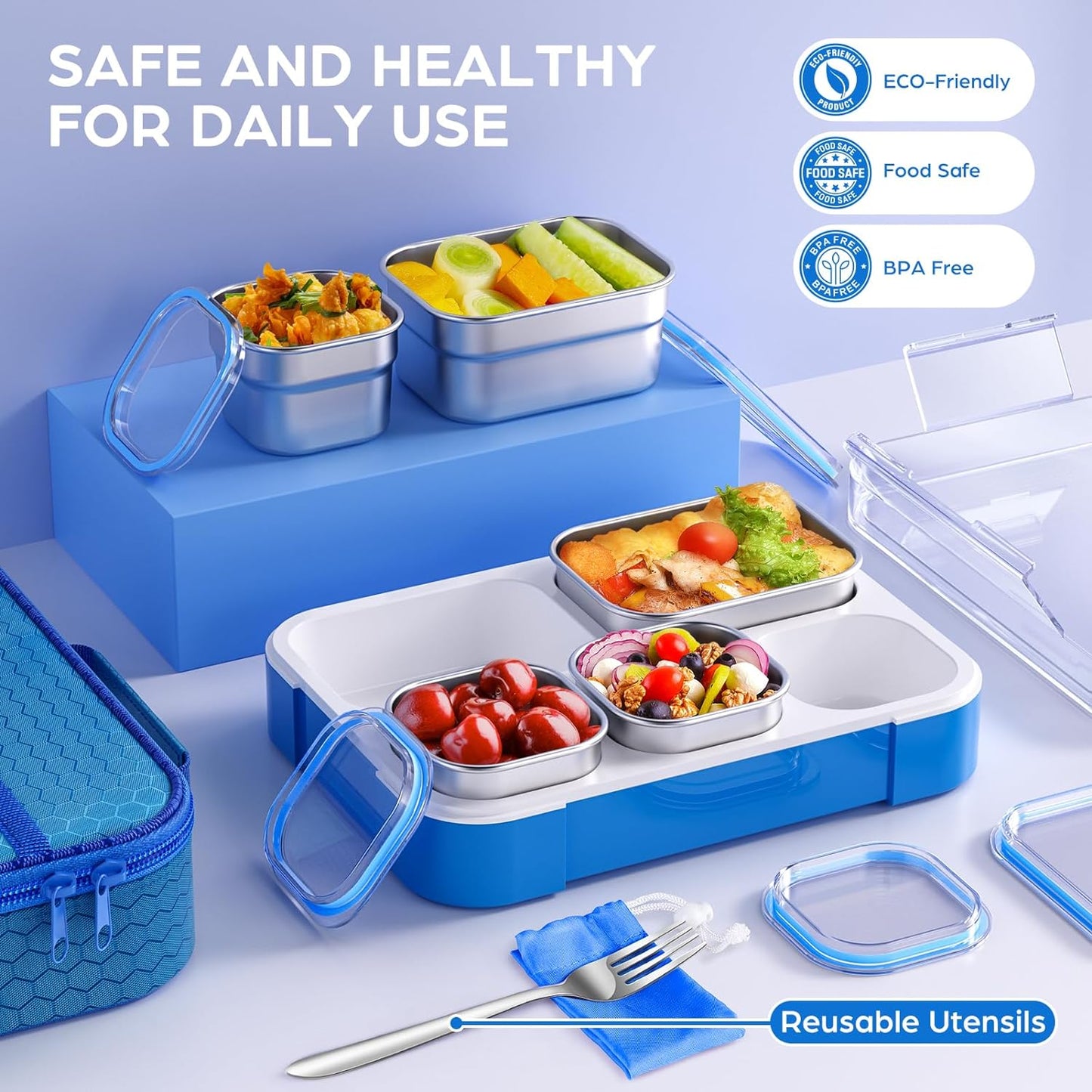 TIME4DEALS 5-Compartment Bento Box Kids Adult Lunch Box Leakproof Stainless Steel