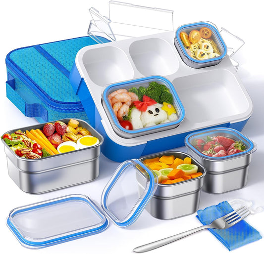 TIME4DEALS 5-Compartment Bento Box Kids Adult Lunch Box Leakproof Stainless Steel