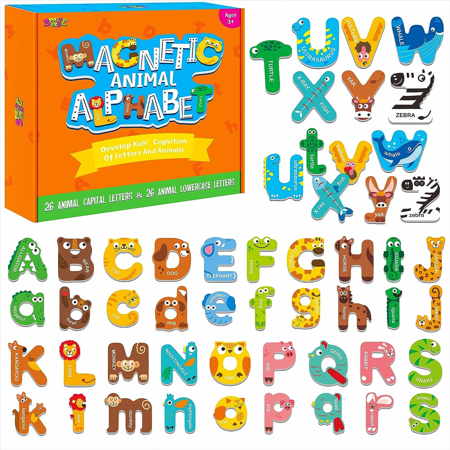 Large Size Magnetic Letters, Cute Animal Alphabet ABC Magnets for Fridge Colorful