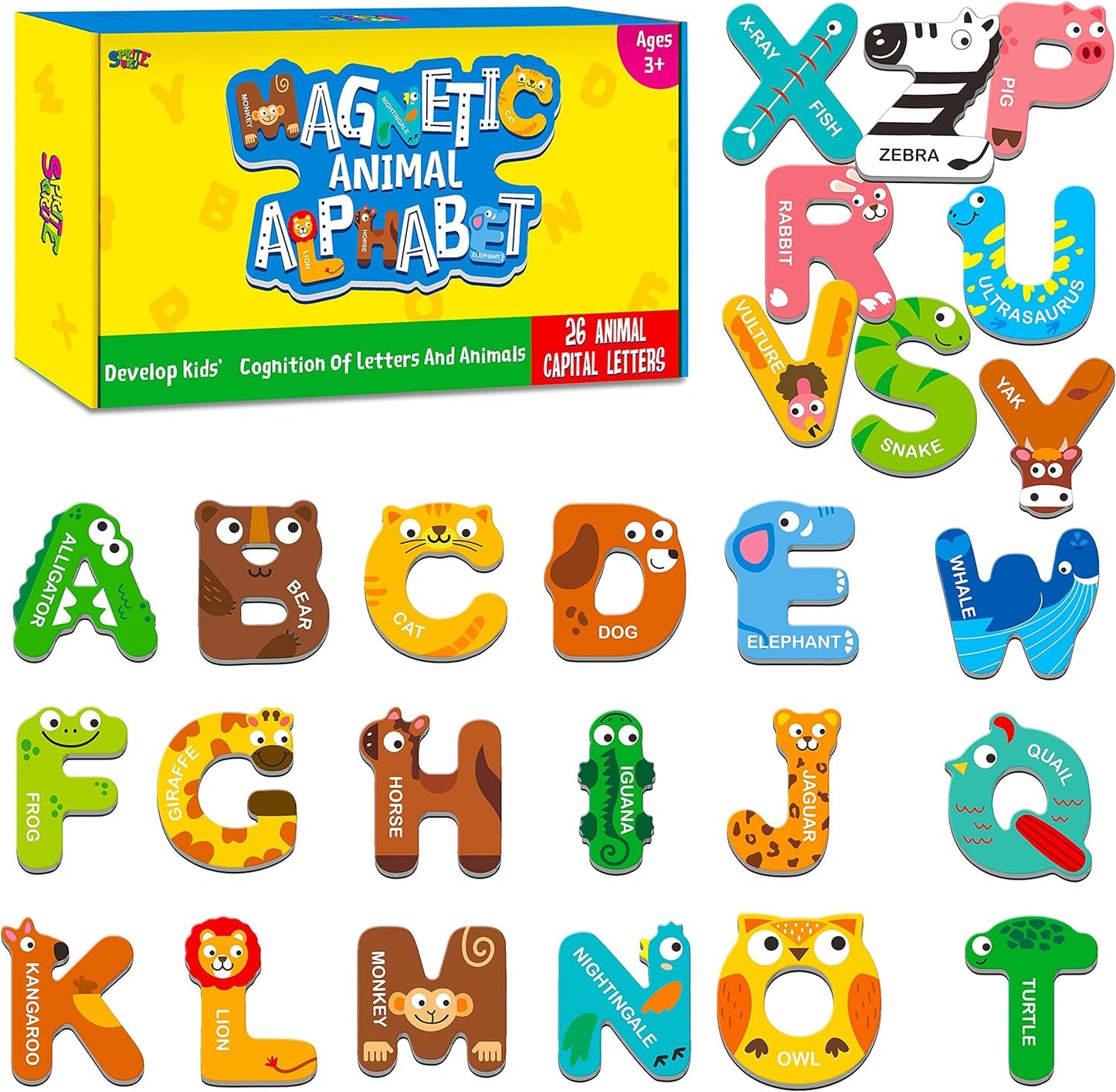 Large Size Magnetic Letters, Cute Animal Alphabet ABC Magnets for Fridge Colorful